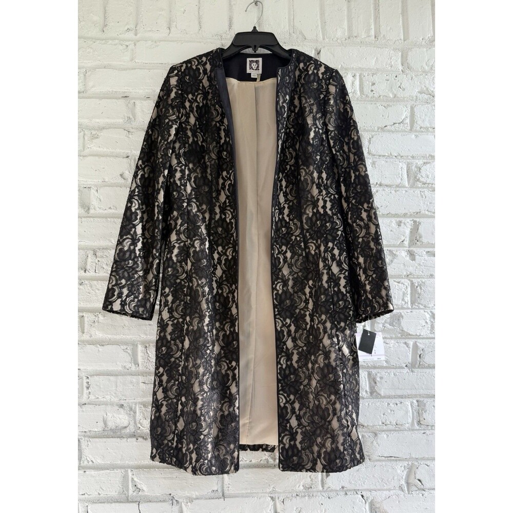 Anne Klein Black Lace Lined Long Coat Size 6- New w/Tags